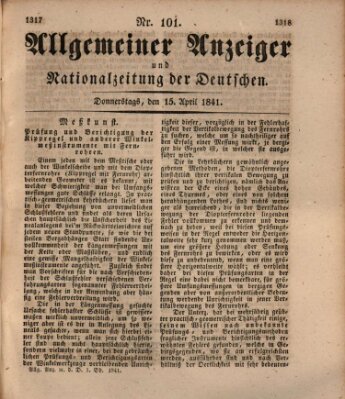 Allgemeiner Anzeiger und Nationalzeitung der Deutschen (Allgemeiner Anzeiger der Deutschen) Donnerstag 15. April 1841