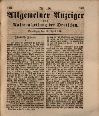 Allgemeiner Anzeiger und Nationalzeitung der Deutschen (Allgemeiner Anzeiger der Deutschen) Sonntag 18. April 1841