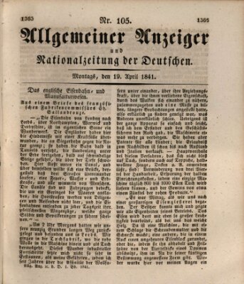 Allgemeiner Anzeiger und Nationalzeitung der Deutschen (Allgemeiner Anzeiger der Deutschen) Monday 19. April 1841