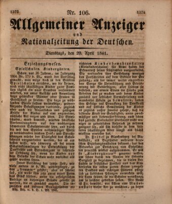 Allgemeiner Anzeiger und Nationalzeitung der Deutschen (Allgemeiner Anzeiger der Deutschen) Dienstag 20. April 1841