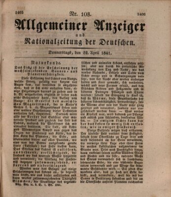 Allgemeiner Anzeiger und Nationalzeitung der Deutschen (Allgemeiner Anzeiger der Deutschen) Donnerstag 22. April 1841