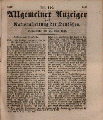 Allgemeiner Anzeiger und Nationalzeitung der Deutschen (Allgemeiner Anzeiger der Deutschen) Samstag 24. April 1841