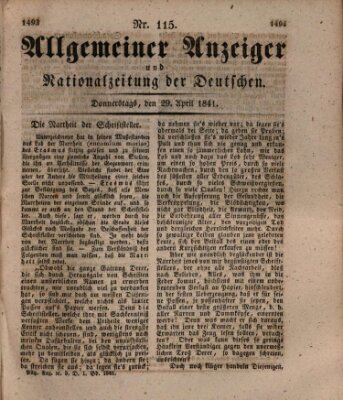 Allgemeiner Anzeiger und Nationalzeitung der Deutschen (Allgemeiner Anzeiger der Deutschen) Donnerstag 29. April 1841