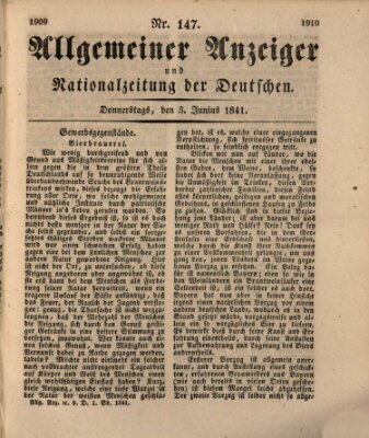 Allgemeiner Anzeiger und Nationalzeitung der Deutschen (Allgemeiner Anzeiger der Deutschen) Donnerstag 3. Juni 1841