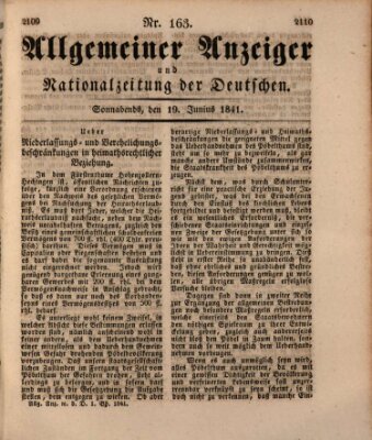 Allgemeiner Anzeiger und Nationalzeitung der Deutschen (Allgemeiner Anzeiger der Deutschen) Samstag 19. Juni 1841