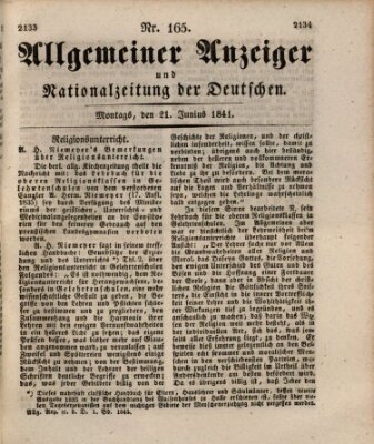 Allgemeiner Anzeiger und Nationalzeitung der Deutschen (Allgemeiner Anzeiger der Deutschen) Montag 21. Juni 1841