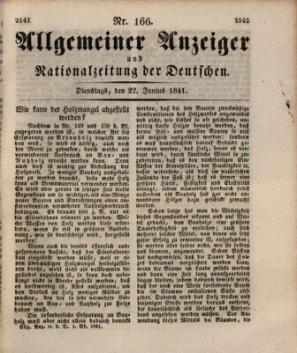 Allgemeiner Anzeiger und Nationalzeitung der Deutschen (Allgemeiner Anzeiger der Deutschen) Dienstag 22. Juni 1841