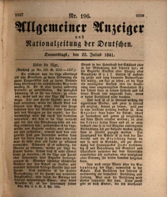 Allgemeiner Anzeiger und Nationalzeitung der Deutschen (Allgemeiner Anzeiger der Deutschen) Donnerstag 22. Juli 1841