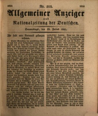 Allgemeiner Anzeiger und Nationalzeitung der Deutschen (Allgemeiner Anzeiger der Deutschen) Donnerstag 29. Juli 1841