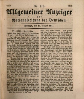 Allgemeiner Anzeiger und Nationalzeitung der Deutschen (Allgemeiner Anzeiger der Deutschen) Freitag 13. August 1841