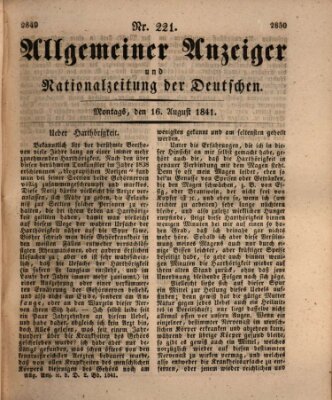 Allgemeiner Anzeiger und Nationalzeitung der Deutschen (Allgemeiner Anzeiger der Deutschen) Montag 16. August 1841