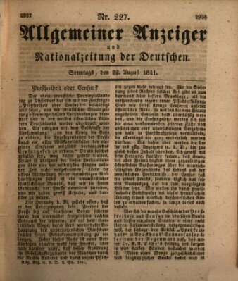 Allgemeiner Anzeiger und Nationalzeitung der Deutschen (Allgemeiner Anzeiger der Deutschen) Sonntag 22. August 1841