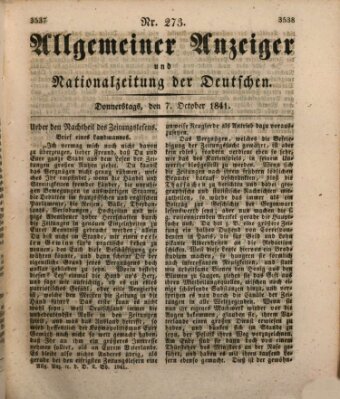 Allgemeiner Anzeiger und Nationalzeitung der Deutschen (Allgemeiner Anzeiger der Deutschen) Donnerstag 7. Oktober 1841