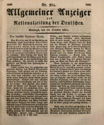 Allgemeiner Anzeiger und Nationalzeitung der Deutschen (Allgemeiner Anzeiger der Deutschen) Montag 18. Oktober 1841