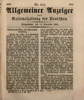 Allgemeiner Anzeiger und Nationalzeitung der Deutschen (Allgemeiner Anzeiger der Deutschen) Samstag 13. November 1841