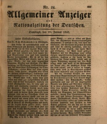 Allgemeiner Anzeiger und Nationalzeitung der Deutschen (Allgemeiner Anzeiger der Deutschen) Dienstag 25. Januar 1842