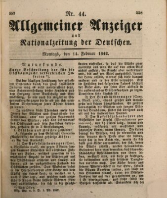 Allgemeiner Anzeiger und Nationalzeitung der Deutschen (Allgemeiner Anzeiger der Deutschen) Montag 14. Februar 1842