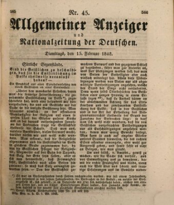 Allgemeiner Anzeiger und Nationalzeitung der Deutschen (Allgemeiner Anzeiger der Deutschen) Dienstag 15. Februar 1842