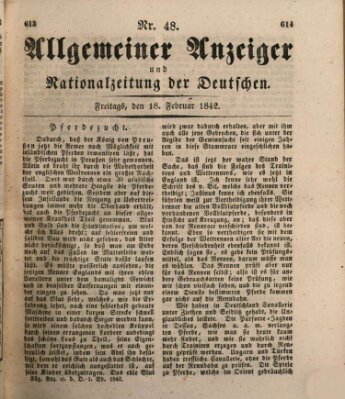 Allgemeiner Anzeiger und Nationalzeitung der Deutschen (Allgemeiner Anzeiger der Deutschen) Freitag 18. Februar 1842