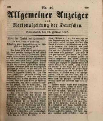 Allgemeiner Anzeiger und Nationalzeitung der Deutschen (Allgemeiner Anzeiger der Deutschen) Samstag 19. Februar 1842