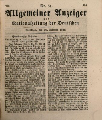 Allgemeiner Anzeiger und Nationalzeitung der Deutschen (Allgemeiner Anzeiger der Deutschen) Montag 21. Februar 1842