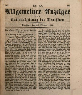 Allgemeiner Anzeiger und Nationalzeitung der Deutschen (Allgemeiner Anzeiger der Deutschen) Dienstag 22. Februar 1842
