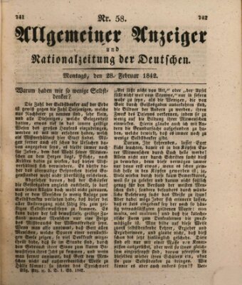 Allgemeiner Anzeiger und Nationalzeitung der Deutschen (Allgemeiner Anzeiger der Deutschen) Montag 28. Februar 1842