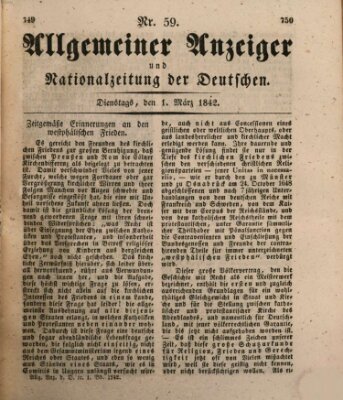 Allgemeiner Anzeiger und Nationalzeitung der Deutschen (Allgemeiner Anzeiger der Deutschen) Dienstag 1. März 1842