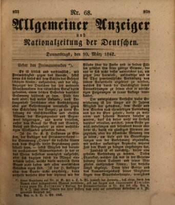 Allgemeiner Anzeiger und Nationalzeitung der Deutschen (Allgemeiner Anzeiger der Deutschen) Donnerstag 10. März 1842