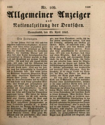 Allgemeiner Anzeiger und Nationalzeitung der Deutschen (Allgemeiner Anzeiger der Deutschen) Samstag 23. April 1842