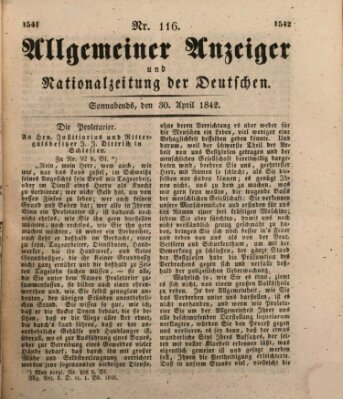 Allgemeiner Anzeiger und Nationalzeitung der Deutschen (Allgemeiner Anzeiger der Deutschen) Samstag 30. April 1842