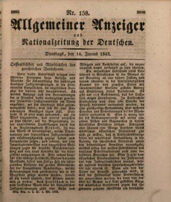 Allgemeiner Anzeiger und Nationalzeitung der Deutschen (Allgemeiner Anzeiger der Deutschen) Dienstag 14. Juni 1842