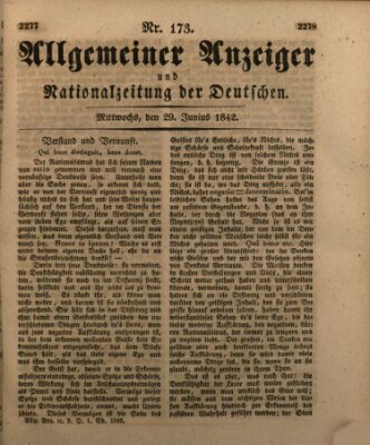 Allgemeiner Anzeiger und Nationalzeitung der Deutschen (Allgemeiner Anzeiger der Deutschen) Mittwoch 29. Juni 1842
