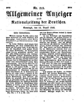 Allgemeiner Anzeiger und Nationalzeitung der Deutschen (Allgemeiner Anzeiger der Deutschen) Sonntag 14. August 1842