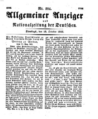 Allgemeiner Anzeiger und Nationalzeitung der Deutschen (Allgemeiner Anzeiger der Deutschen) Dienstag 18. Oktober 1842