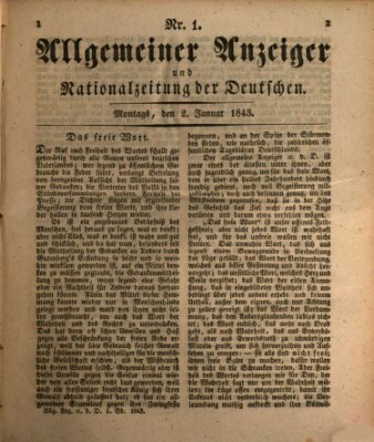 Allgemeiner Anzeiger und Nationalzeitung der Deutschen (Allgemeiner Anzeiger der Deutschen) Montag 2. Januar 1843