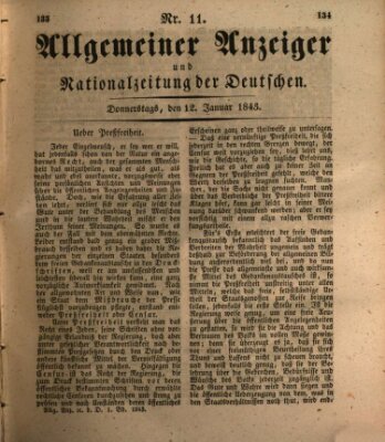 Allgemeiner Anzeiger und Nationalzeitung der Deutschen (Allgemeiner Anzeiger der Deutschen) Donnerstag 12. Januar 1843