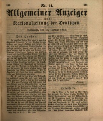 Allgemeiner Anzeiger und Nationalzeitung der Deutschen (Allgemeiner Anzeiger der Deutschen) Sonntag 15. Januar 1843