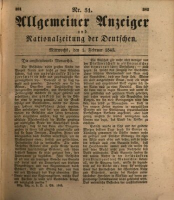 Allgemeiner Anzeiger und Nationalzeitung der Deutschen (Allgemeiner Anzeiger der Deutschen) Mittwoch 1. Februar 1843