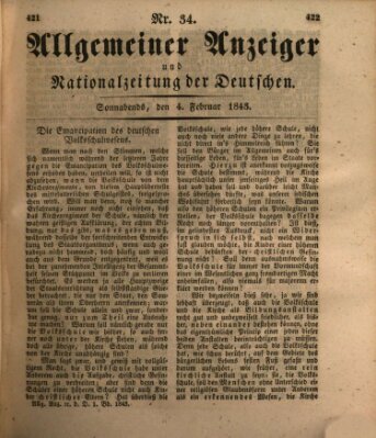 Allgemeiner Anzeiger und Nationalzeitung der Deutschen (Allgemeiner Anzeiger der Deutschen) Samstag 4. Februar 1843