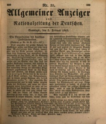 Allgemeiner Anzeiger und Nationalzeitung der Deutschen (Allgemeiner Anzeiger der Deutschen) Sonntag 5. Februar 1843