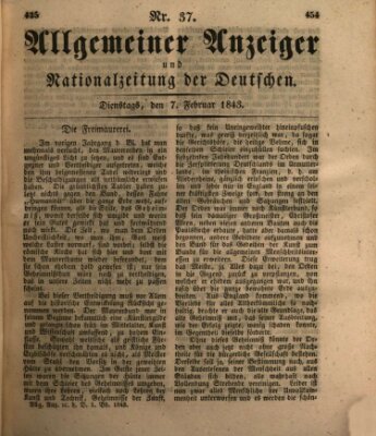 Allgemeiner Anzeiger und Nationalzeitung der Deutschen (Allgemeiner Anzeiger der Deutschen) Dienstag 7. Februar 1843