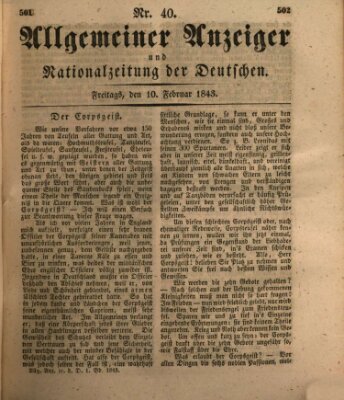 Allgemeiner Anzeiger und Nationalzeitung der Deutschen (Allgemeiner Anzeiger der Deutschen) Freitag 10. Februar 1843