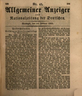 Allgemeiner Anzeiger und Nationalzeitung der Deutschen (Allgemeiner Anzeiger der Deutschen) Montag 13. Februar 1843