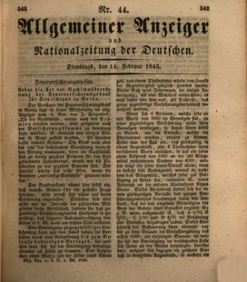 Allgemeiner Anzeiger und Nationalzeitung der Deutschen (Allgemeiner Anzeiger der Deutschen) Dienstag 14. Februar 1843