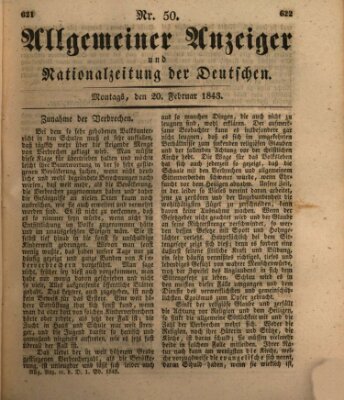 Allgemeiner Anzeiger und Nationalzeitung der Deutschen (Allgemeiner Anzeiger der Deutschen) Montag 20. Februar 1843