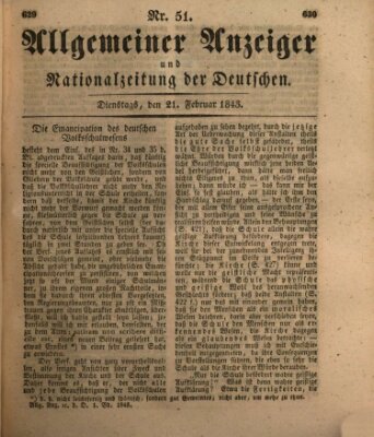 Allgemeiner Anzeiger und Nationalzeitung der Deutschen (Allgemeiner Anzeiger der Deutschen) Dienstag 21. Februar 1843