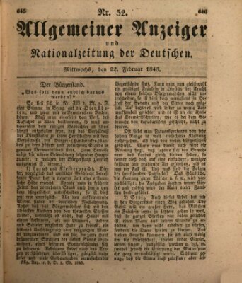 Allgemeiner Anzeiger und Nationalzeitung der Deutschen (Allgemeiner Anzeiger der Deutschen) Mittwoch 22. Februar 1843