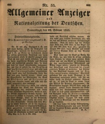 Allgemeiner Anzeiger und Nationalzeitung der Deutschen (Allgemeiner Anzeiger der Deutschen) Donnerstag 23. Februar 1843