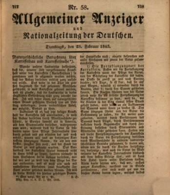 Allgemeiner Anzeiger und Nationalzeitung der Deutschen (Allgemeiner Anzeiger der Deutschen) Dienstag 28. Februar 1843